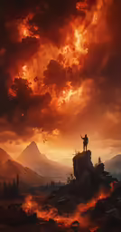 the sky is very dark and the man stands on top