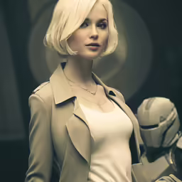 an image of a woman with short hair and star wars style makeup