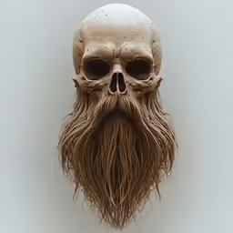 a human skull with a long beard and mustache