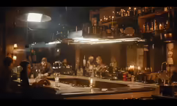 a dimly lit bar and some people in the background