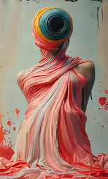 a painting of a woman with a large colored hat