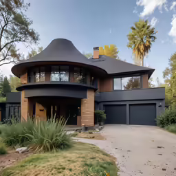 a modern house that is in a driveway