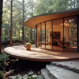 a round house in the middle of a forest