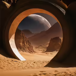 an art print featuring planets and deserts