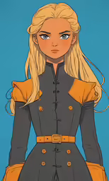 a cartoon girl with blonde hair wearing a coat and gloves