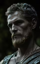 a character is wearing a chain and beard