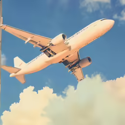 an airplane flying through a blue cloudy sky