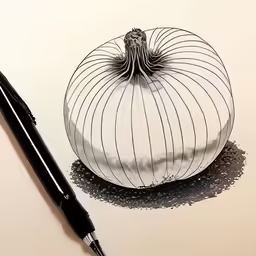 a drawing of a tomato next to a black pen