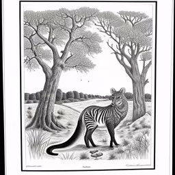 an animal and some trees with trees,the print is very realistic, but it shows the wildlife