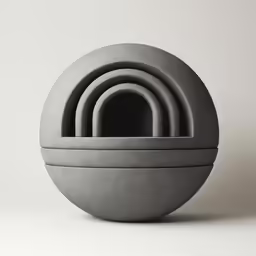 there is a set of stone bowls on display