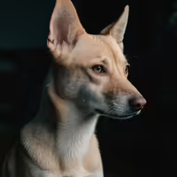 a dog looks directly into the camera