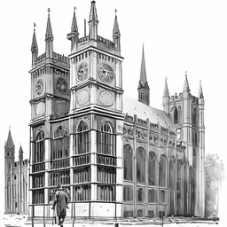 old picture of an ornate building with a large clock