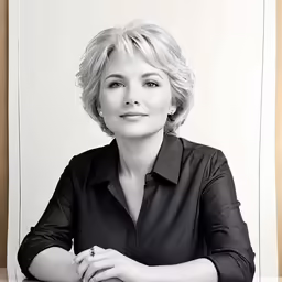 a portrait of a lady sitting at a desk