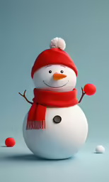 a snowman wearing a red hat and a red scarf