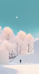 a person walking in front of the moon in winter