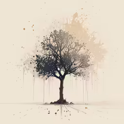 the silhouette of an abstract tree with droplets of water is on the wall