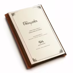a page of an open book in a brown and cream binding