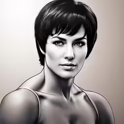 black and white portrait painting of a woman