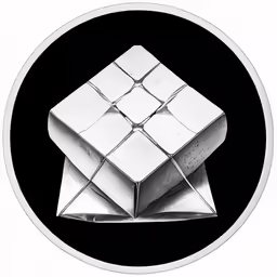 a white cube in the center of a black circle