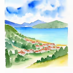 /tmp/FOOM4I3g8.jpg = watercol paint picture of small city by the water
,/tmp/FOOM4I3g8.jpg = a watercolor painting with a town on the hillside
,/tmp/FOOM4I3g8.jpg = a watercolor painting of a hilly town by the ocean
,/tmp/FOOM4I3g8.jpg = watercolor painting of small houses overlooking the lake
,/tmp/FOOM4I3g8.jpg = a drawing of an artist
