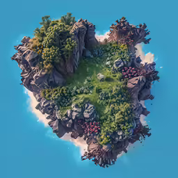 a small island is shown in a digital artwork style