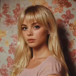 a young woman with blonde hair is posing for the camera