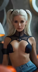 a woman with blonde hair wearing a see through lingerie