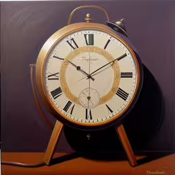 an alarm clock is on a wooden surface,an antique clock on a brown wooden table