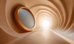 a circular window that is on the wall of a tunnel