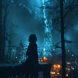 person standing in front of trees in the dark