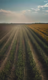 a large field that is bordered by an orange flower