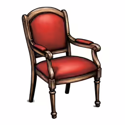 a red chair sitting in front of a white wall