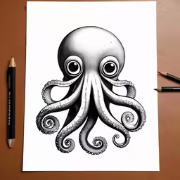 an octopus drawn on paper and markers