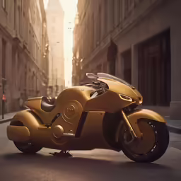 a yellow motorcycle parked on the side of the road