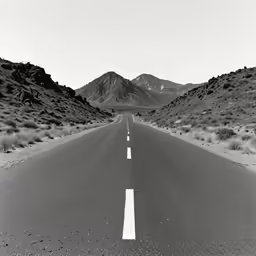 long straight stretch of asphalt road going through the mountains