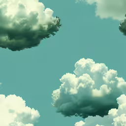 green and white clouds in a blue sky