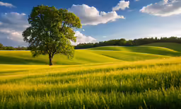 an empty tree in the middle of a green field