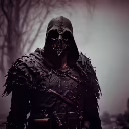 a man in a costume and mask holding a knife