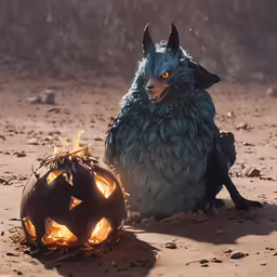 an animal and a pumpkin glowing in the sun