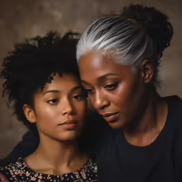 a woman with grey hair next to another women