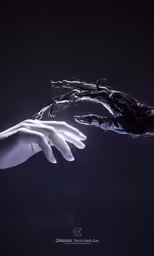 one hand with water and another holding something in it
