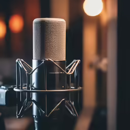 a studio microphone that has an air filter on top of it