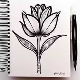a pencil and a drawing of a flower on a book