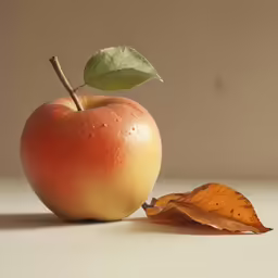 an apple with leaf on white background
