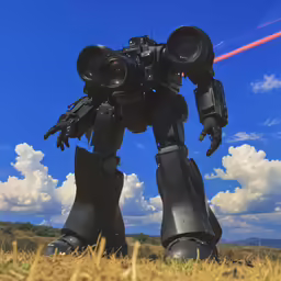 a large robot is standing in a field