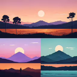 the setting of sunrise in the mountain is beautiful,a beautiful sunset that is colorful and peaceful