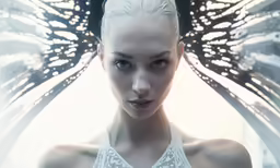 a beautiful blonde woman with wings over her head