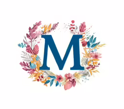 the letter m in floral wreath on a white background