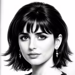 a woman with short hair with black and white photo