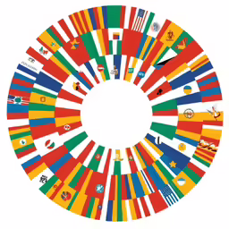 the circle with flags of different countries